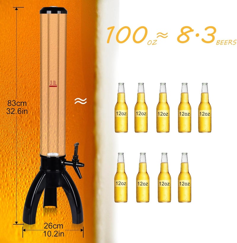SERdeerCH 2 Pcs Beer Drink Tower Dispenser for Parties 100oz/3LClear Beverage Tower with Ice Tube and LED Lights Keg Tag for Kitchen Party - Image 4